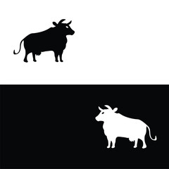 Bull animal vector logo design . Bull icon . Bull silhouette . Black bull logo  . White bull logo  - obrazy, fototapety, plakaty