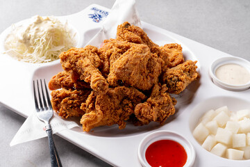 Korean food dishes fried chicken 닭 튀김