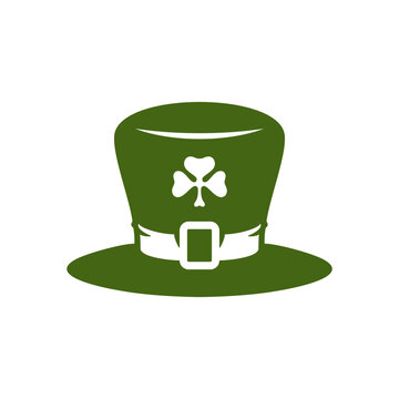 St Patrick's Day lucky leprechaun hat with clover shamrock green vintage icon vector flat