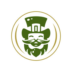 St Patrick's Day happy leprechaun beard and mustache portrait circle frame vintage icon vector flat