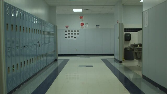 Empty school hallway with lockers