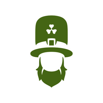 Saint Patrick's Day Irish lucky leprechaun hat clover faceless silhouette vintage icon vector flat