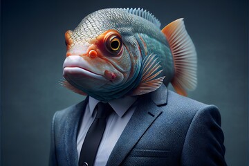 Fototapeta na wymiar Fisch im Anzug, KI