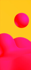 3D illustration - Abstract background of pink, curved and smooth shapes on a yellow background in a vertical composition with a 20:9 ratio.