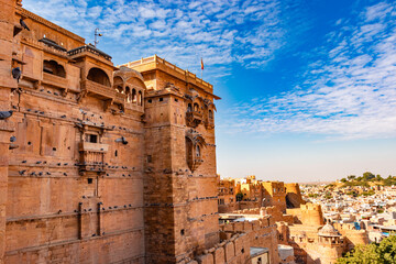 heritage jaisalmer fort vintage architecture view from different angle at day - obrazy, fototapety, plakaty