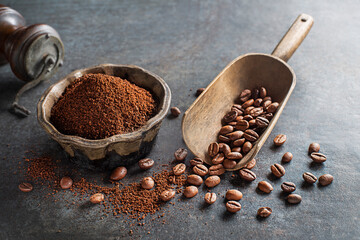 Coffee beans ground