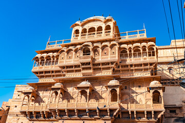 heritage jaisalmer fort vintage architecture with bright blue sky from different angle at day - obrazy, fototapety, plakaty