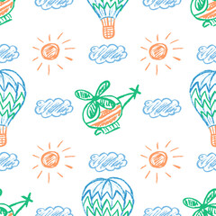Seamless pattern. Children's drawings with wax crayons