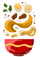 Asian noodle illustration. Wok ingredients.
