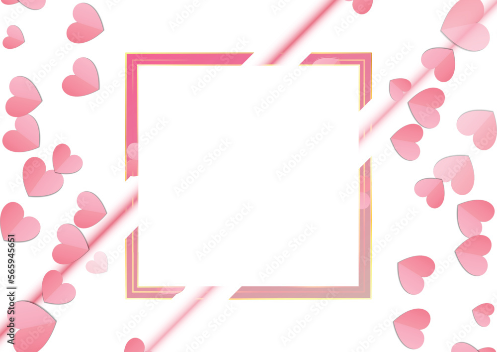 Poster valentines day background with heart, abstract vector modern overlap layer pink and white color spac