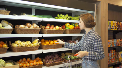 Portrait of people working, shopping in a supermarket or retail minimart shop and food on grocery products. Food shopping. People lifestyle. Business service.