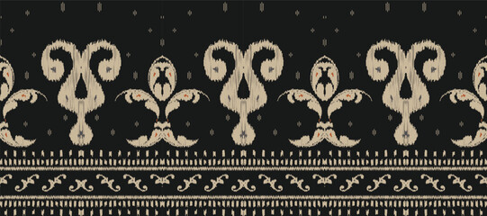 African Ikat paisley embroidery. Batik Textile ikat floral seamless pattern digital vector design for Print saree Kurti Borneo Fabric border Ikkat Dupatta