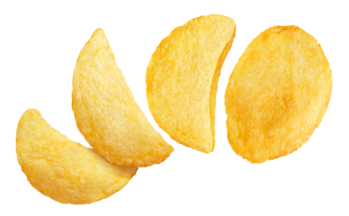 Flying potato chips cut out