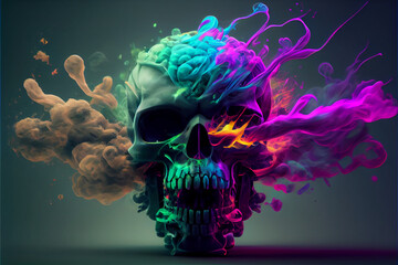 skull with colored smoke