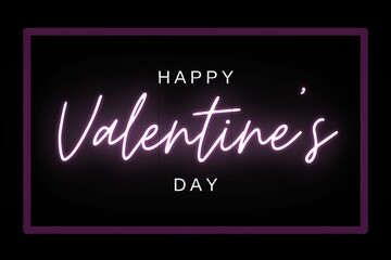 Happy Valentine's Day neon pink text on black background web banner advertising poster