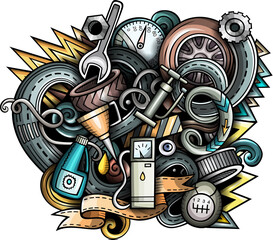 Automotive detailed cartoon illustration