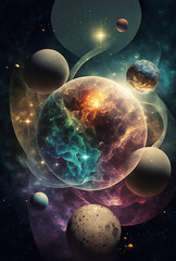 Obraz na płótnie Canvas universe and fantastic planets in space on a dark background