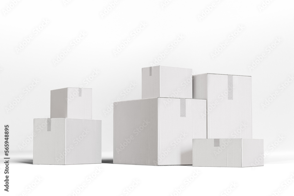 Wall mural Mock up Carton box on white background 3d render - Wall murals