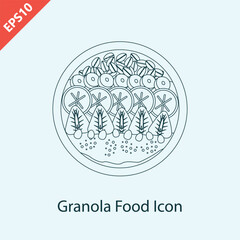 Fototapeta premium Hand drawn delicious granola, muesli, cereal with nuts and fruits in the bowl design vector flat isolated illustration