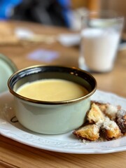 cheese soup and parmesan bread