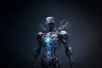 Naklejka premium Evil AI cyborg created with generative ai