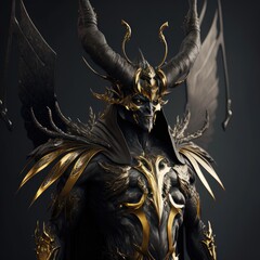 Devil with horns and wings in luxurious attire, supreme demon lord. - obrazy, fototapety, plakaty