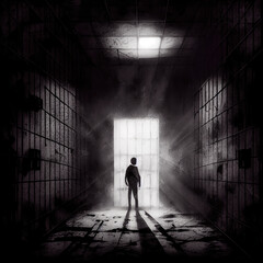 silhouette of a person in a prison cell - By Generative AI