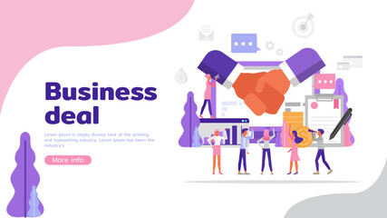 Business deal, agreement of parties, hand shake. People character vector design. For landing page, web, poster, banner, flyer and greeting card.