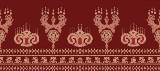African Ikat paisley embroidery. Batik Textile ikat prints seamless pattern digital vector design for Print saree Kurti Borneo Fabric border brush party wear