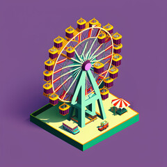 Cartoon isometric ferris wheel, amusement park. Generative AI
