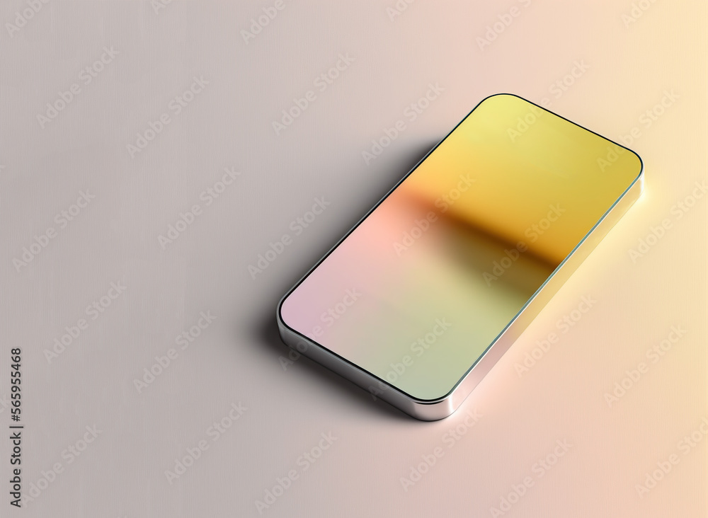 Poster metallic new technology smartphone mockup design on soft color background