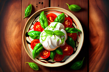 Testy Salad with Tomatoes and Burrata cheese food - obrazy, fototapety, plakaty