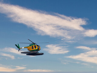 Fototapeta na wymiar yellow helicopter in la spezia gulf