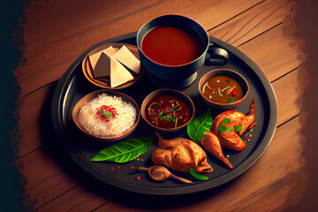 Fototapeta na wymiar Indian food Thali Indian style meal for breakfast