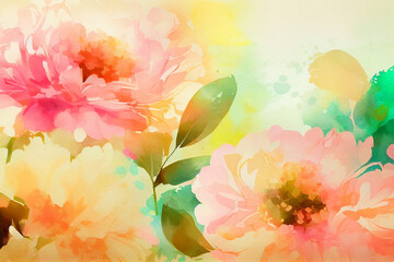 Watercolor blooming flowers pattern. Pastel colored flowers. Floral background. Created with generative ai