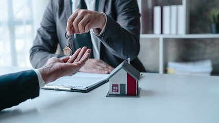Businessperson real estate purchase agreement contract after sign official offer form is created by...