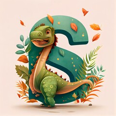 Cute letter A-Z illustration for childrens book with Dinosaur character, generative ai, colorful preschool illustration, round decorative graphic art for kids