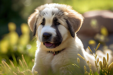 Central Asian Shepherd Dog puppy, in the garden, Generative AI
