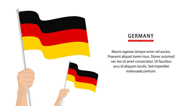 Hand holding Germany flag. Illustration in flat style. Waving flag of Germany isolated. vector illustration