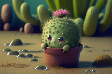 Cute cartoon cactus generative ai