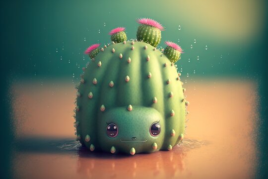 Cute cartoon cactus generative ai