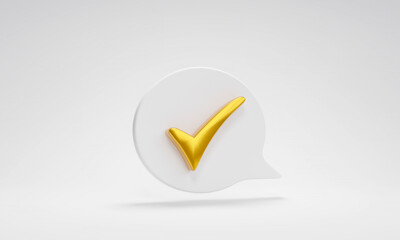 Golden check mark in speech bubble on white background. concept of checklist and approval. 3d illustration © Midnight Studio
