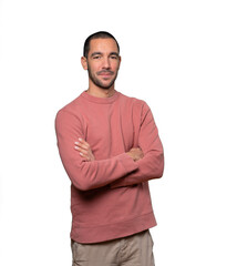 Satisfied young man with crossed arms gesture