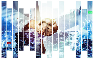 Business handshake on finance prosperity and money technology asset background . Economy and...
