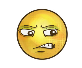 Part of a collection of hand-drawn emoticons, the ' frustrated ' emoji is part of this unique series, featuring cute and quirky stamps, watercolor paint effects and emotive expressions.