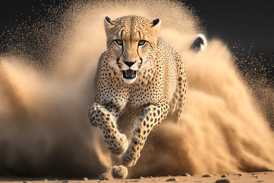 Leopard running in the sand - Wildlife Animal