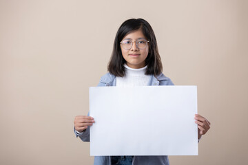 Fototapeta premium Mexican young girl holding poster, international woman's day