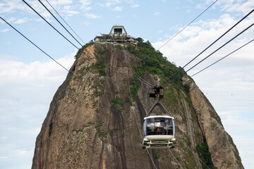 Beautiful view to Sugar Loaf Mountain cable car in Rio de Janeiro