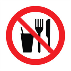 Do not eat or drink sign. No eating or drinking, prohibition sign. Vector illustration