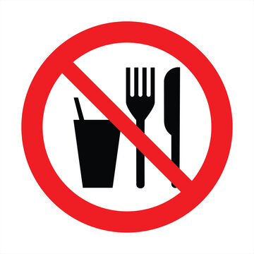 Do Not Eat Or Drink Sign. No Eating Or Drinking, Prohibition Sign. Vector Illustration